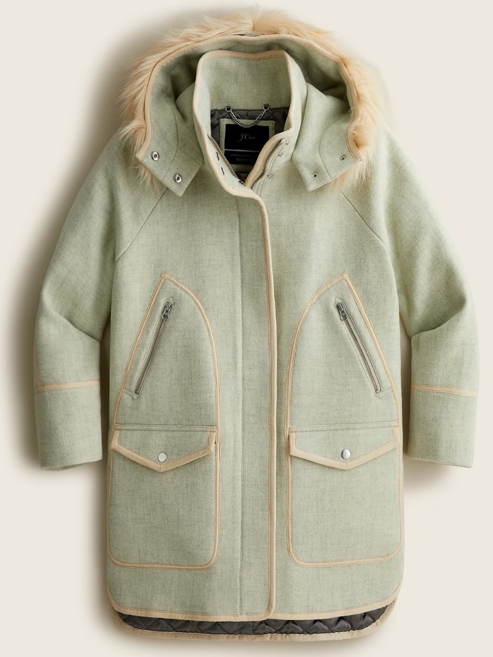 J. Crew Hooded Chateau Pea Coat Faux-Fur parka